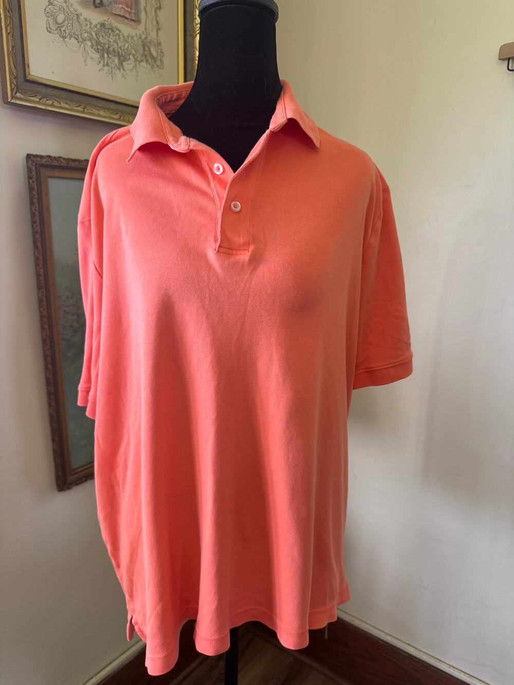 Lands’ End Men’s Supima Cotton Polo Shirt Coral Pink Size Large
